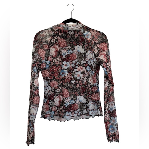 Lace Sheer Floral Mesh Mockneck Going Out Top Women’s Size Small - Picture 7 of 8